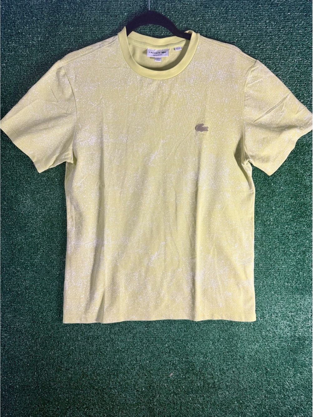 Lacoste Mens M Yellow Speckled T-Shirt Regular Fit Embroidered Croc